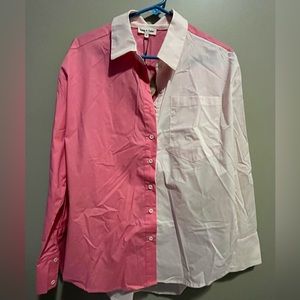 NWT-Size medium pink color block button down shirt